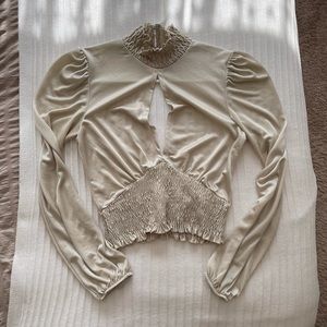 Cream keyhole shirred blouse